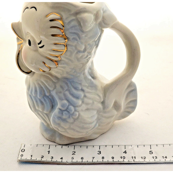 PITCHER-VASE-Vintage-Duck-Blue-Cream-Gold Trim-MCM-HANDLE-3D - Picture 12 of 14